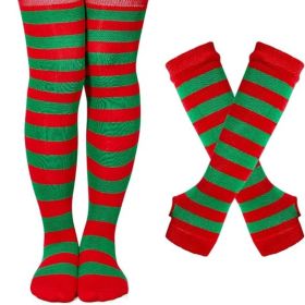 Halloween Striped Women Thigh High Socks Fingerless Gloves Arm Warmers Thigh Highs Over the Knee Socks Leg Warmers (Color: Red & Green Stripes)