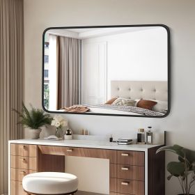 Large Rectangle Vanity Framed Mirror for Wall Matte Metal Framed 30x40 Inch Modern Mirror Tempered Glass For Living Room (size: 24X36IN)