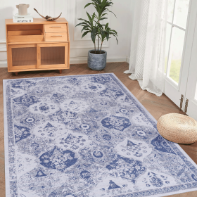 MAVAL Blue Washable Rug 5x8 Area Rug (Blue, 5' x 8') Modern, Contemporary, Non-Shedding & Easy to Clean, Ideal for Living Room, Bedroom, Dining Space (Color: as Pic)