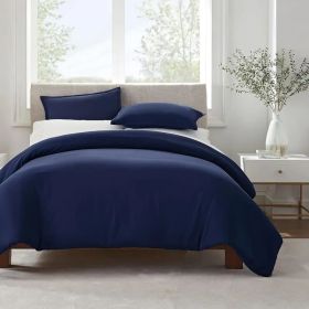 Serta Simply Clean Solid Duvet cover King (Color: Navy Blue, size: KING)