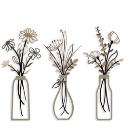3 Pieces Metal Flowers Wall Arts - Rustic Farmhouse Style Décor Metal Wall Art Black Minimalist Flower Natural Themed Wall Decors for Home Bedroom Din (Product Dimensions: 13.7 x 6.1 x 0.2 inches)