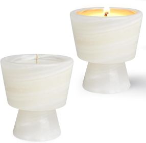 Scented Luxury Candle in Handmade Marble Container |1 Set | Soy Wax | Non-Toxic | Reusable Stone Jar | Story of Stone | Distinctive Gift. Natural (Color: Vanilla& Alabaster container)
