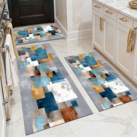 Three-piece kitchen rug set, non-slip and washable, abstract pattern kitchen hallway rug, soft and comfortable, suitable for sinks, floors, entrances (Main Material: Polyester, Main Color: White)