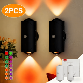 Motion Sensor Night Light Wall Lamp with USB Type-C Charging Ultra Long Battery Life Magnetic Mount Colorful Neon Colors Change for Bedroom Bathroom 2 (Color: Black 2PCS)