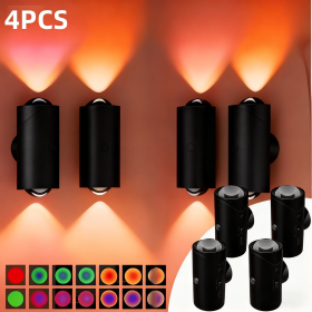 Motion Sensor Night Light Wall Lamp with USB Type-C Charging Ultra Long Battery Life Magnetic Mount Colorful Neon Colors Change for Bedroom Bathroom 2 (Color: Black4PCS)