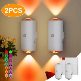 Motion Sensor Night Light Wall Lamp with USB Type-C Charging Ultra Long Battery Life Magnetic Mount Colorful Neon Colors Change for Bedroom Bathroom 2 (Color: White 2PCS)
