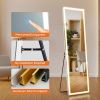 3 Color Lighting Mirror with LED Lights, 64"x21" Lighted Floor Standing Mirror with Stand, Wall Mounted Hanging