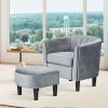 Upholstered Teddy Velvet Club Barrel Chair with Ottoman with Footrest