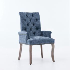 Upholstered Chenille Fabric Tufted Arm Dining Chair, Curved Solid Rubberwood Legs, Elegant Nailhead Trim Accent Chair for Dining Room Living Room & Of (Option: Blue)